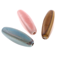 Perles en porcelaine émaillées, ovale, vernissé, couleurs mélangées, 11-12mm, 37-38mm, Trou:Environ 2mm, 100PC/sac, Vendu par sac