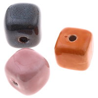 Glasierte Porzellan Perlen, Würfel, glaciert, gemischte Farben, 21-25mm, Bohrung:ca. 3-5mm, 100PCs/Tasche, verkauft von Tasche