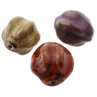 Glasierte Porzellan Perlen, Laterne, glaciert, gewellt, gemischte Farben, 20-21mm, 22-23mm, Bohrung:ca. 2mm, 100PCs/Tasche, verkauft von Tasche