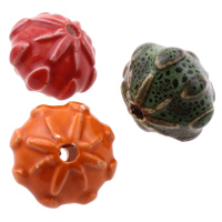Perles en porcelaine émaillées, fleur, vernissé, couleurs mélangées, 19-20mm, 22-23mm, Trou:Environ 4mm, Vendu par sac