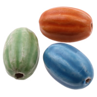 Glasierte Porzellan Perlen, oval, glaciert, gewellt, gemischte Farben, 21-22x14-15mm, Bohrung:ca. 2mm, 100PCs/Tasche, verkauft von Tasche