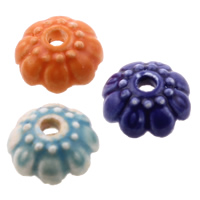 Porcelain Bead Cap, Flower, glazed, mixed colors, 11-12mm, Hole:Approx 2mm, 100PCs/Bag, Sold By Bag