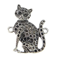 Tibetan Style Connector Setting, Cat, antique silver color plated, 1/1 loop, nickel, lead & cadmium free, 35x43x5mm, Hole:Approx 3mm, Inner Diameter:Approx 2mm, 50PCs/Lot, Sold By Lot