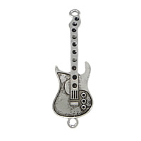 Tibetan Style Connector Setting, Guitar, antique silver color plated, 1/1 loop, nickel, lead & cadmium free, 15x45mm, Hole:Approx 2mm, Inner Diameter:Approx 1mm, 200PCs/Lot, Sold By Lot