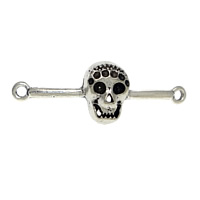 Tibetan Style Connector Setting, Skull, antique silver color plated, 1/1 loop, nickel, lead & cadmium free, 40x14x6mm, Hole:Approx 2mm, Inner Diameter:Approx 2, 1mm, 200PCs/Lot, Sold By Lot