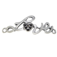 Tibetan Style Connector Setting, word love, antique silver color plated, 1/1 loop, nickel, lead & cadmium free, 41x15x2mm, Hole:Approx 2mm, Inner Diameter:Approx 1mm, 200PCs/Lot, Sold By Lot