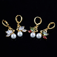 Gets® Jewelry Earring Brass with Glass Pearl Swan 18K gold plated with cubic zirconia & faceted nickel lead & cadmium free Sold By Pair