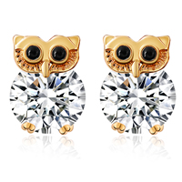 Gets® Jewelry Earring, Brass, Owl, 18K gold plated, with cubic zirconia & faceted & with rhinestone, nickel, lead & cadmium free, 10x14mm, Sold By Pair