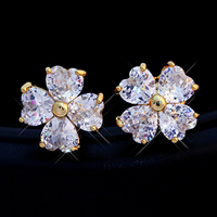 Gets® Jewelry Earring Brass Flower 18K gold plated with cubic zirconia & faceted nickel lead & cadmium free Sold By Pair
