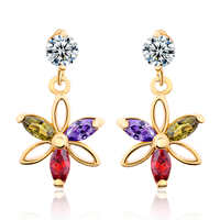 Gets® Jewelry Earring, Brass, Flower, 18K gold plated, with cubic zirconia & faceted, multi-colored, nickel, lead & cadmium free, 10x20mm, Sold By Pair