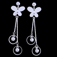 Gets® Jewelry Earring, Brass, stainless steel post pin, Butterfly, platinum plated, nickel, lead & cadmium free, 27x95mm, Sold By Pair