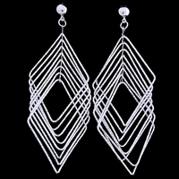 Gets® Jewelry Earring, Brass, stainless steel post pin, Rhombus, platinum plated, nickel, lead & cadmium free, 40x110mm, Sold By Pair