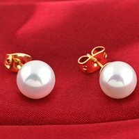 Boucle d'oreille Bijoux Gets®, laiton, avec perle de verre, acier inoxydable puce boucle d'oreille, Rond, Plaqué d'or 18K, protéger l'environnement, sans nickel, plomb et cadmium, 5mm, Vendu par paire