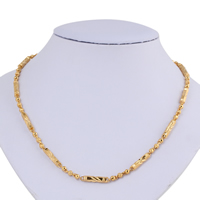 Mässing Chain Necklace, 18K guldpläterad, blomma snitt & bar kedja, nickel, bly och kadmium gratis, 4mm, Såld Per Ca 19.5 inch Strand