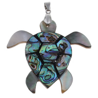 Natural Mosaic Shell Pendants, Abalone Shell, with brass bail & Freshwater Shell & Black Shell & Resin, Turtle, platinum color plated, 56x49x4mm, Hole:Approx 5x7mm, 10PCs/Bag, Sold By Bag