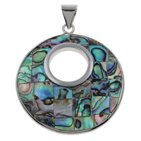 Natural Mosaic Shell Pendants, Abalone Shell, with Freshwater Shell & Tibetan Style, Flat Round, platinum color plated, 41x42x5mm, Hole:Approx 5x7mm, 10PCs/Bag, Sold By Bag