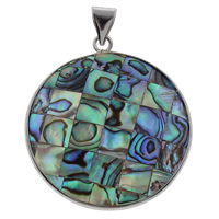 Natural Mosaic Shell Pendants, Abalone Shell, with Freshwater Shell & Tibetan Style, Flat Round, platinum color plated, 41x46x5mm, Hole:Approx 4x5mm, 10PCs/Bag, Sold By Bag
