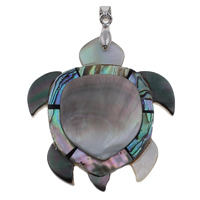 Natural Mosaic Shell Pendants, Black Shell, with brass bail & Freshwater Shell & Abalone Shell, Turtle, platinum color plated, 46x52x6mm, Hole:Approx 4x5mm, 10PCs/Bag, Sold By Bag