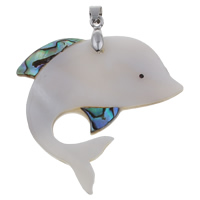 Natural Mosaic Shell Pendants, Freshwater Shell, with brass bail & Abalone Shell, Dolphin, platinum color plated, 48x50x4mm, Hole:Approx 4x5mm, 10PCs/Bag, Sold By Bag