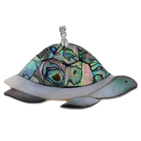 Naturlig Mosaic Shell Pendler, Abalone Shell, med messing kaution & Freshwater Shell & Black Shell, Turtle, platin farve forgyldt, 63x35x4mm, Hole:Ca. 3x2mm, 10pc'er/Bag, Solgt af Bag