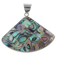 Natural Mosaic Shell Pendants, Abalone Shell, with Freshwater Shell & Tibetan Style, Fan, platinum color plated, 45x37x5mm, Hole:Approx 6x7mm, 10PCs/Bag, Sold By Bag