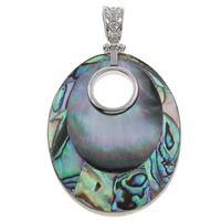 Natural Mosaic Shell Pendants, Black Shell, with Freshwater Shell & Abalone Shell & Tibetan Style, Flat Oval, platinum color plated, 42x58x5mm, Hole:Approx 6x9mm, 10PCs/Bag, Sold By Bag