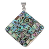 Natural Mosaic Shell Pendants, Abalone Shell, with Freshwater Shell & Tibetan Style, Rhombus, platinum color plated, 47x52x5mm, Hole:Approx 4x6mm, 10PCs/Bag, Sold By Bag