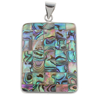 Natural Mosaic Shell Pendants, Abalone Shell, with Freshwater Shell & Tibetan Style, Rectangle, platinum color plated, 31x47x5mm, Hole:Approx 4x6mm, 10PCs/Bag, Sold By Bag