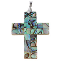 Natural Mosaic Shell Pendants, Abalone Shell, with brass bail & Freshwater Shell, Cross, platinum color plated, 32x44x3mm-47x33x4mm, Hole:Approx 3x3mm, 10PCs/Bag, Sold By Bag