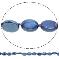 Plated agat perler, Agate, Flad Oval, forgyldt, blå, 12x15x5mm, Hole:Ca. 1mm, Længde Ca. 17 inch, 5Strands/Bag, Ca. 24pc'er/Strand, Solgt af Bag