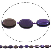 Plated agat perler, Agate, Flad Oval, forgyldt, lilla, 15x20x7mm, Hole:Ca. 1mm, Længde Ca. 15.5 inch, 5Strands/Bag, Ca. 18pc'er/Strand, Solgt af Bag