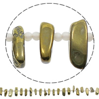 Vergoldete Achat Perlen, goldfarben plattiert, 6-9mm, 28-34mm, Bohrung:ca. 1mm, Länge:ca. 15.5 ZollInch, 5SträngeStrang/Tasche, ca. 32PCs/Strang, verkauft von Tasche