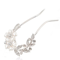 Zinc Alloy Hair Pins with ABS Plastic Flower silver color plated imitation pearl & with rhinestone nickel lead & cadmium free Sold By Bag