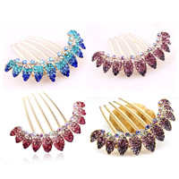 Zinc Alloy Decorative Hair Comb Leaf gold color plated with rhinestone mixed colors nickel lead & cadmium free Sold By Bag