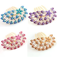 Zinc Alloy Decorative Hair Comb Flower gold color plated enamel & with rhinestone mixed colors nickel lead & cadmium free Sold By Bag