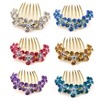 Tibetan Style Decorative Hair Comb, Flower, gold color plated, enamel & with rhinestone, mixed colors, nickel, lead & cadmium free, 83x70mm, 6PCs/Bag, Sold By Bag