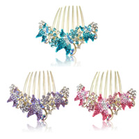 Zinc Alloy Decorative Hair Comb Butterfly gold color plated enamel & with rhinestone mixed colors nickel lead & cadmium free Sold By Bag