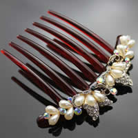 Zinc Alloy Decorative Hair Comb with ABS Plastic & Acrylic Butterfly gold color plated imitation pearl & with rhinestone nickel lead & cadmium free Sold By Bag