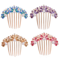 Tibetan Style Decorative Hair Comb, with Crystal, Flower, gold color plated, enamel & faceted & with rhinestone, mixed colors, nickel, lead & cadmium free, 90x75mm, 3PCs/Bag, Sold By Bag