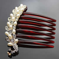 Zinc Alloy Decorative Hair Comb with ABS Plastic & Acrylic Peacock gold color plated imitation pearl & with rhinestone nickel lead & cadmium free Sold By Bag