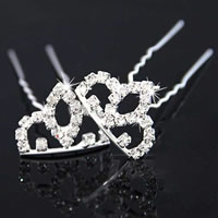 Zinc Alloy Hair Pins with iron pin Crown silver color plated with rhinestone nickel lead & cadmium free Sold By Bag