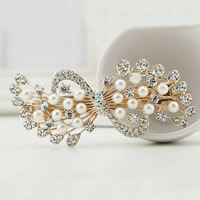 Tibetan Style Hair Barrette, with ABS Plastic, gold color plated, imitation pearl & with rhinestone, nickel, lead & cadmium free, 95x40mm, 3PCs/Bag, Sold By Bag