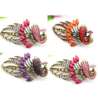 Tibetan Style Alligator Hair Clip, with Resin, Peacock, antique bronze color plated, faceted & with rhinestone, mixed colors, nickel, lead & cadmium free, 115x65mm, 3PCs/Bag, Sold By Bag
