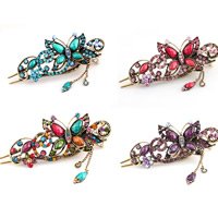 Zinc Alloy Alligator Hair Clip with Resin Butterfly antique gold color plated faceted & with rhinestone mixed colors nickel lead & cadmium free Sold By Bag