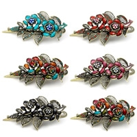 Zinc Alloy Alligator Hair Clip with Resin Flower antique bronze color plated faceted & with rhinestone mixed colors nickel lead & cadmium free Sold By Bag
