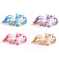 Tibetan Style Alligator Hair Clip, Peacock, gold color plated, enamel & with rhinestone, mixed colors, nickel, lead & cadmium free, 115x50mm, 3PCs/Bag, Sold By Bag