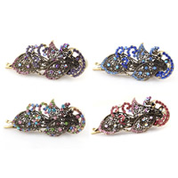 Zinc Alloy Alligator Hair Clip Peacock antique bronze color plated with rhinestone mixed colors nickel lead & cadmium free 105mm Sold By Bag