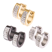 Stainless Steel Huggie Hoop Earring with Clay Pave plated with 12 pcs rhinestone Sold By Bag