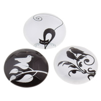 Glass Cabochons, Flat Round, black and white design & mixed pattern & different size for choice & flat back & decal, Sold By Bag