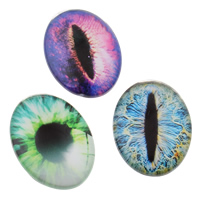 Glass Cabochons, Flat Oval, with eye pattern & mixed pattern & different size for choice & flat back & decal, Sold By Bag
